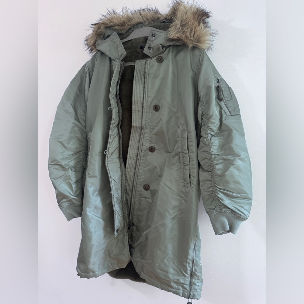 Abercrombie & Fitch Sage Shiny Parka with Fur Trim